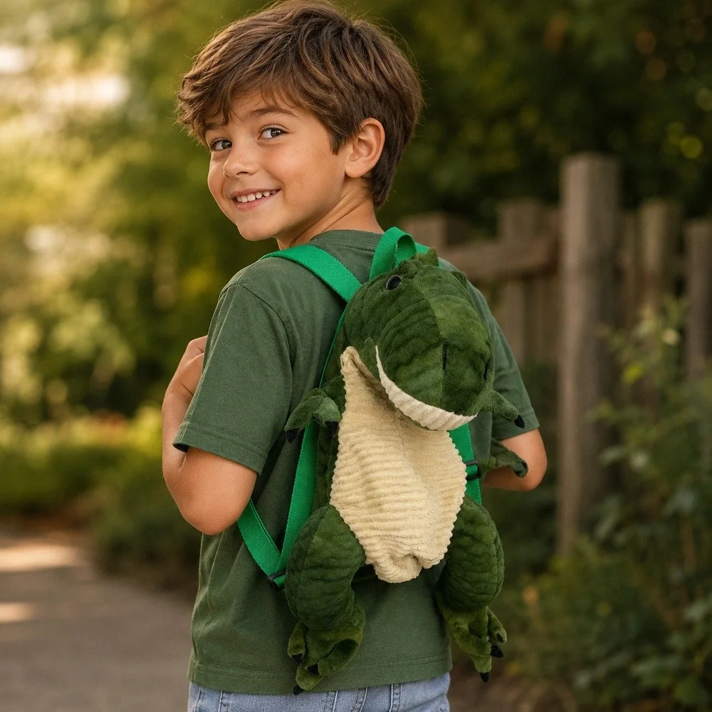 Green T-Rex Alligator Plush Backpack‎ Kids Stuffed Animal Toy Adjustable Straps
